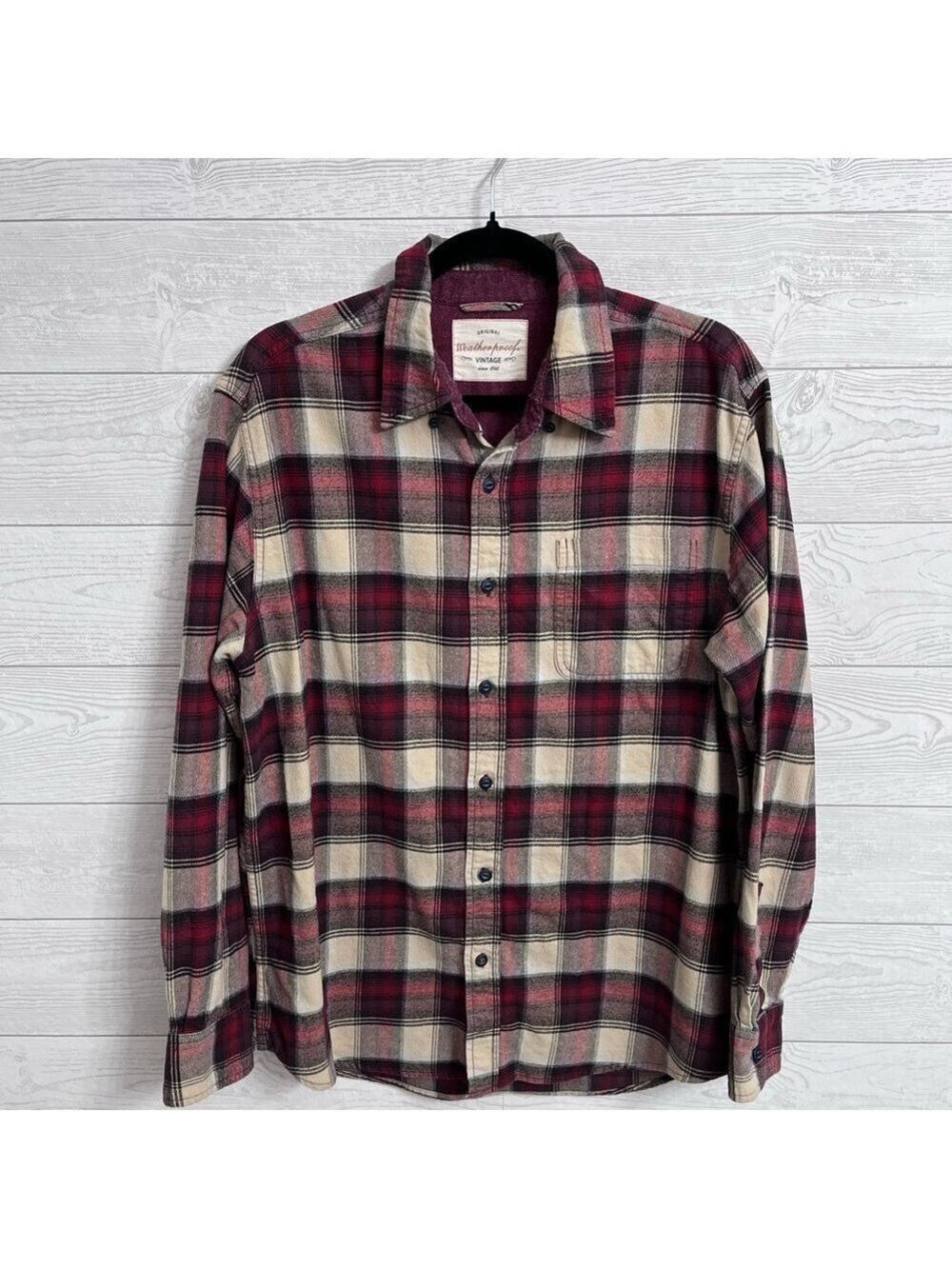 Original Vintage Weatherproof Men’s Red Plaid Button Down Shirt. Size L